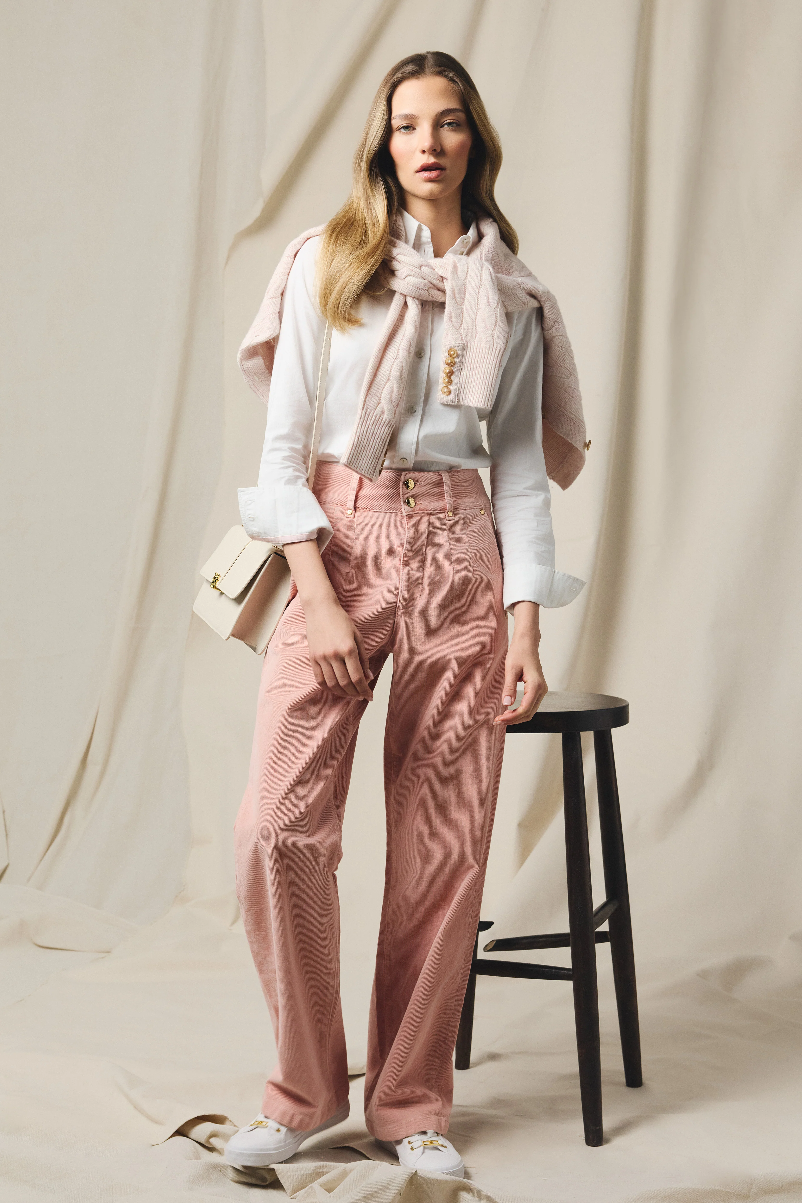 Tailored Wide Leg Jean (Pink Cord)