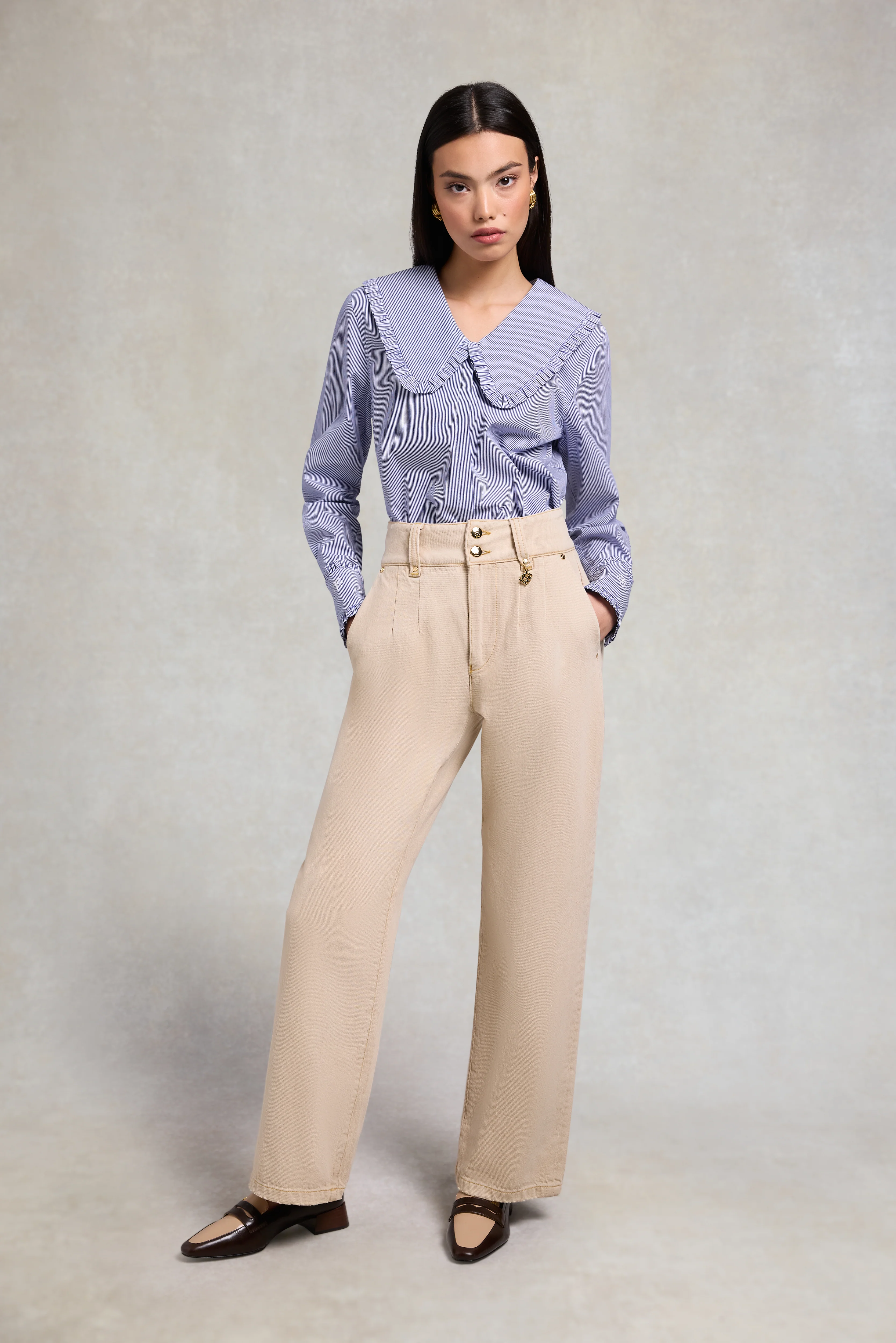 Tailored Wide Leg Jean (Taupe)