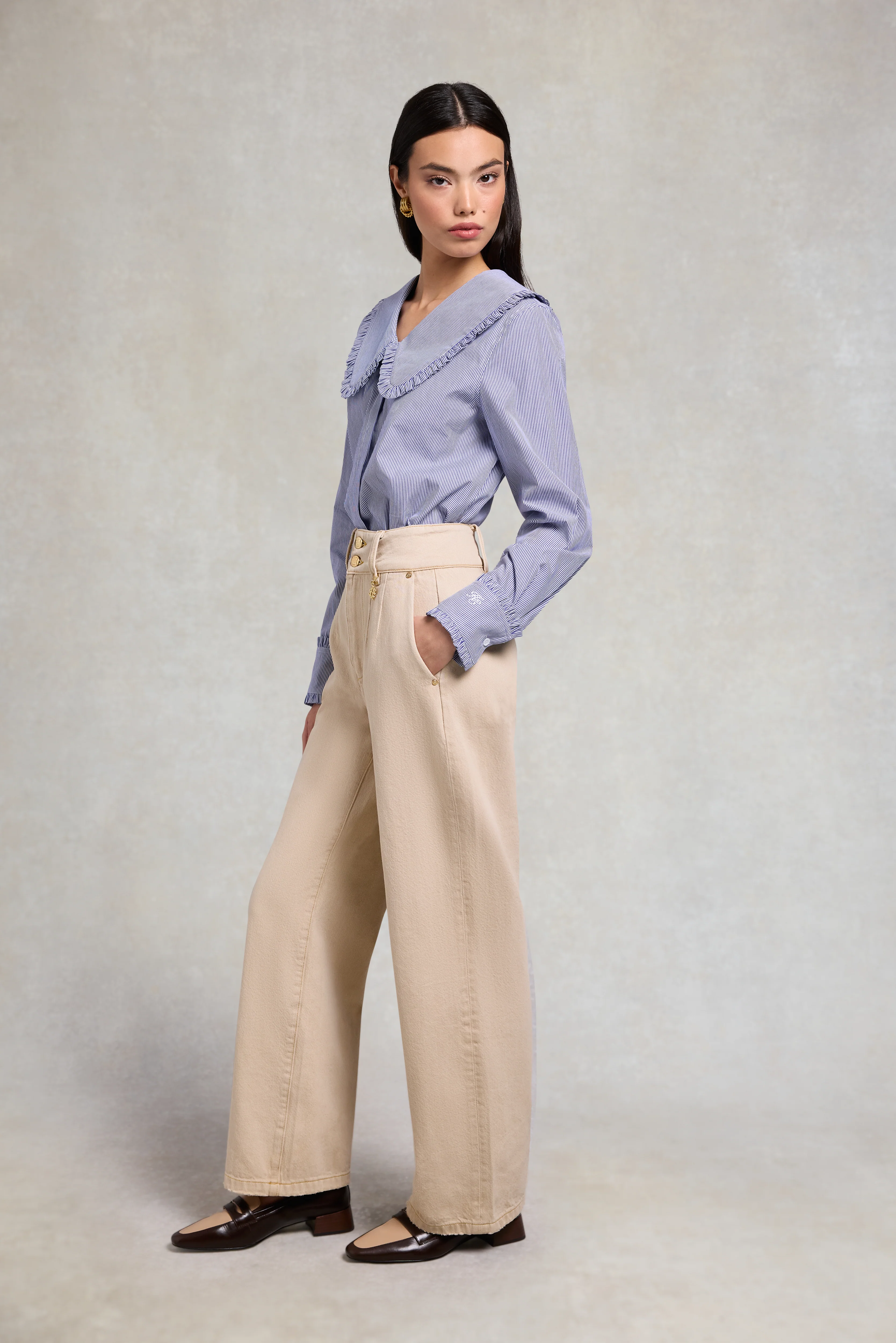 Tailored Wide Leg Jean (Taupe) - Image 2