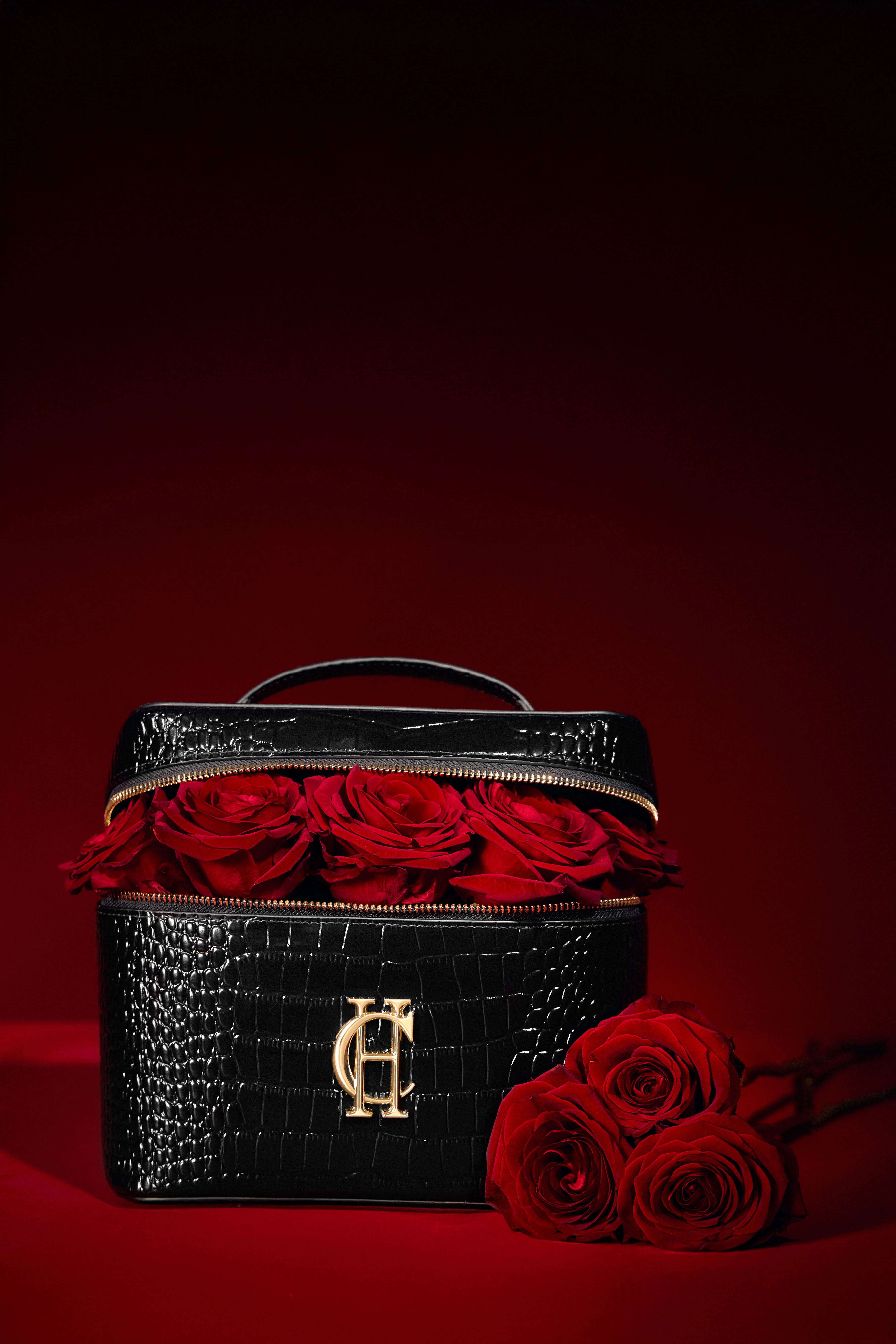 Travel Makeup Bag (Black Croc)