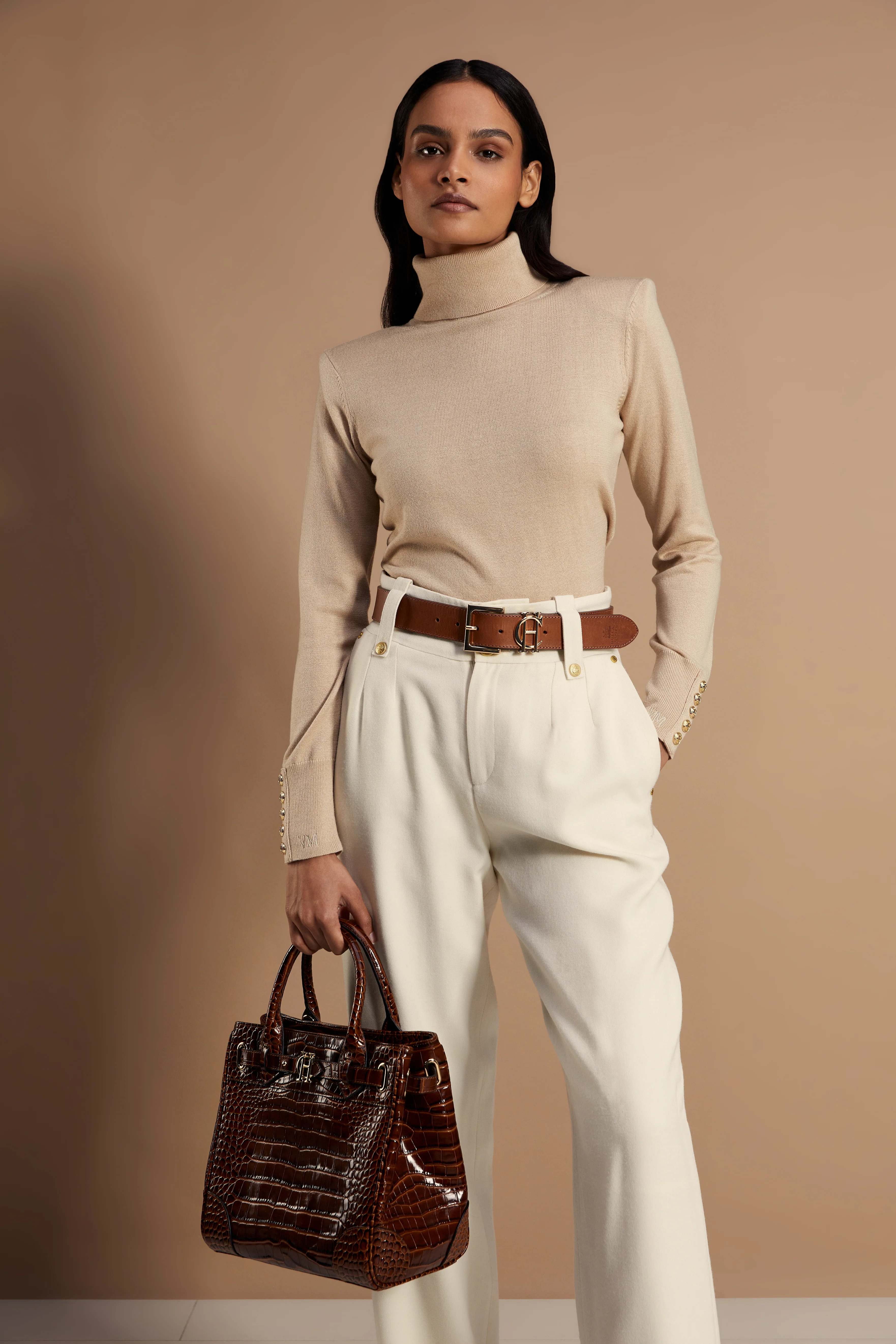 Victoria Cashmere Roll Neck (Stone) - Image 2