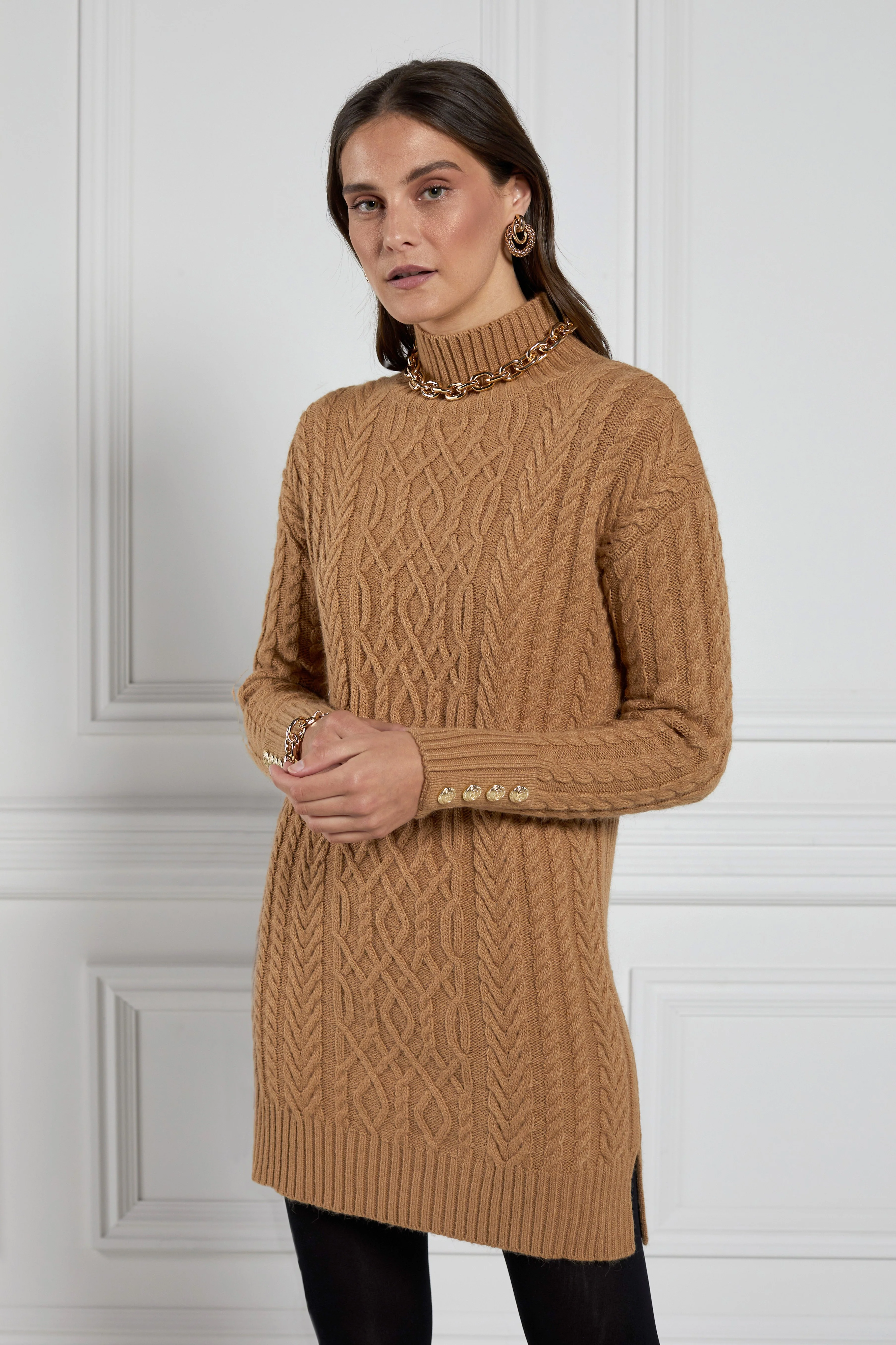 Windsor Cable Mini Dress (Dark Camel) - Image 2
