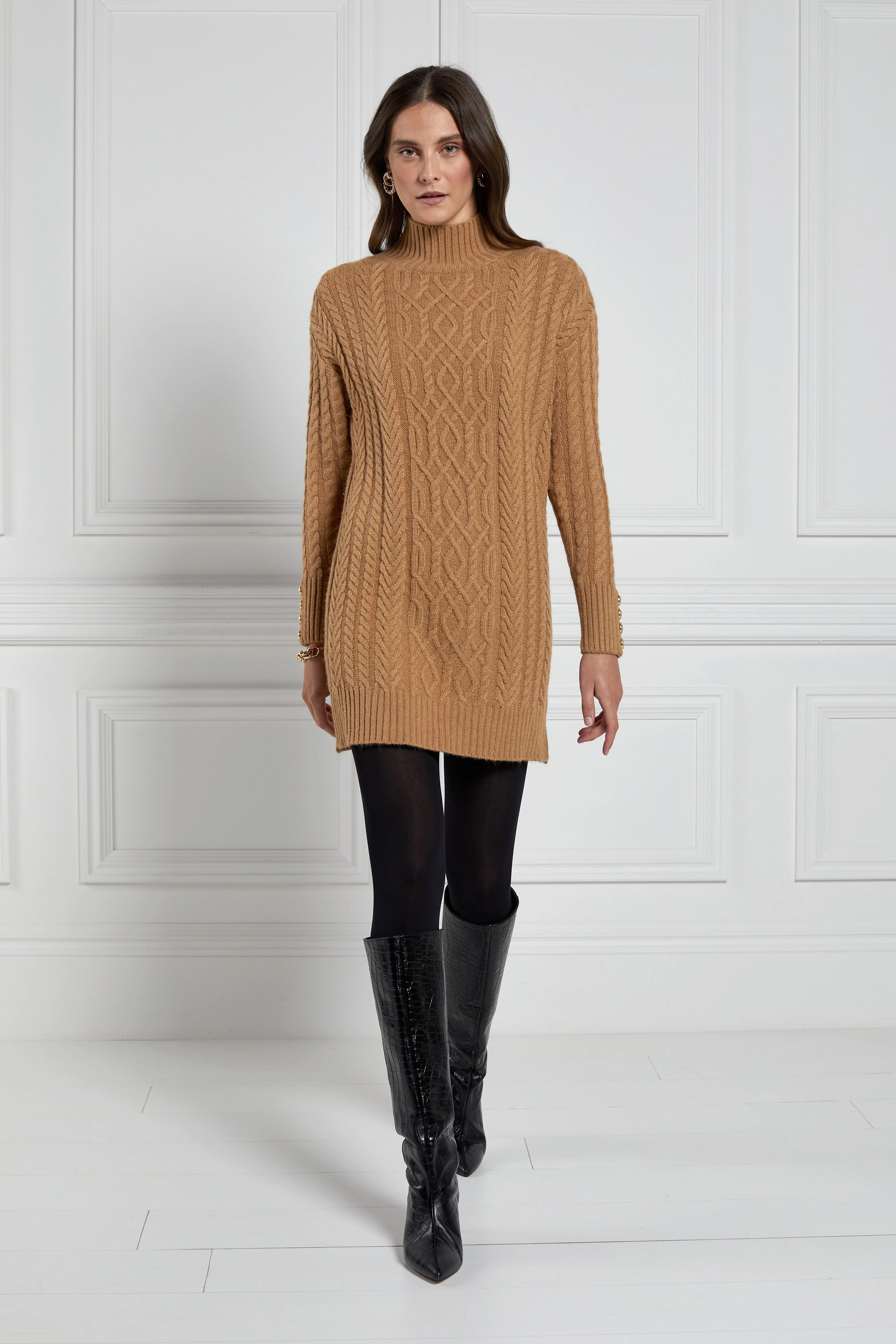 Windsor Cable Mini Dress (Dark Camel) - Image 3