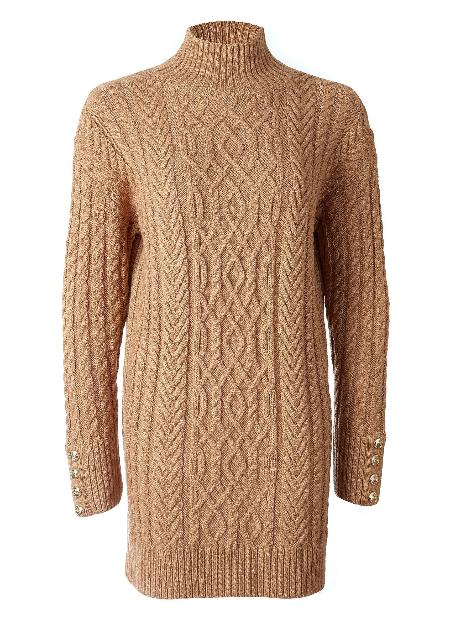 Windsor Cable Mini Dress (Dark Camel) - Image 4