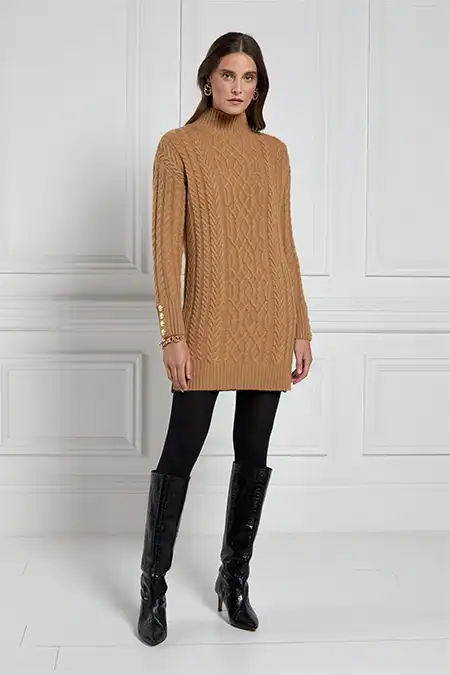 Windsor Cable Mini Dress (Dark Camel) - Image 5