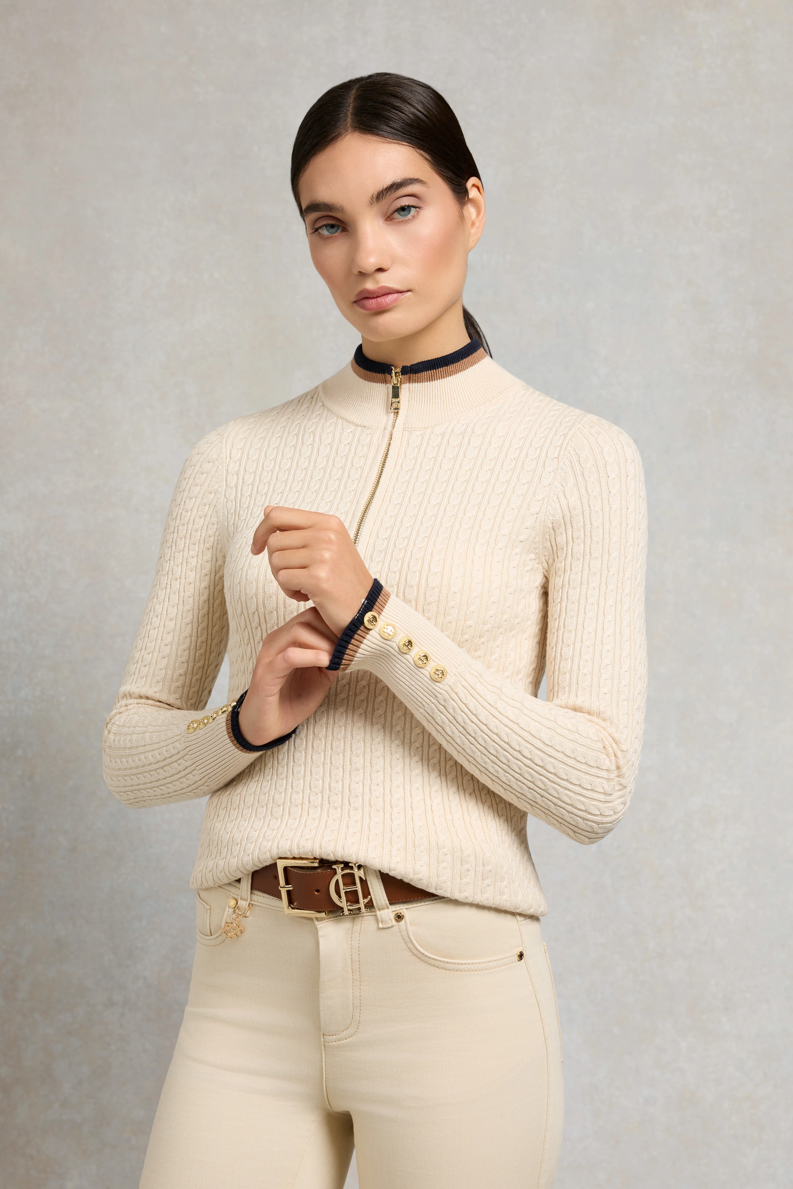 Zoe Quarter Zip Knit (Almond)